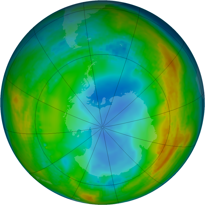 Antarctic ozone map for 13 July 2002